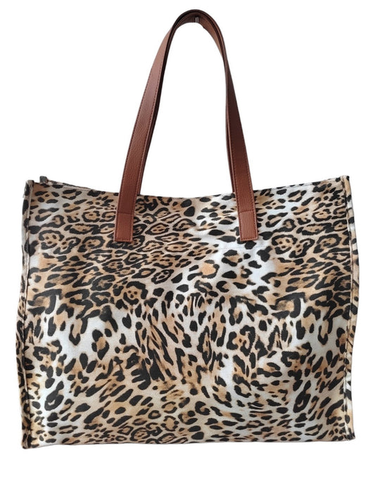 Bolsa de Praia Sarja Animal Print Caramelo