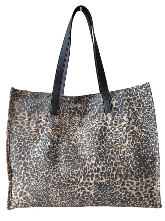 Bolsa de Praia Sarja Animal Print Preto