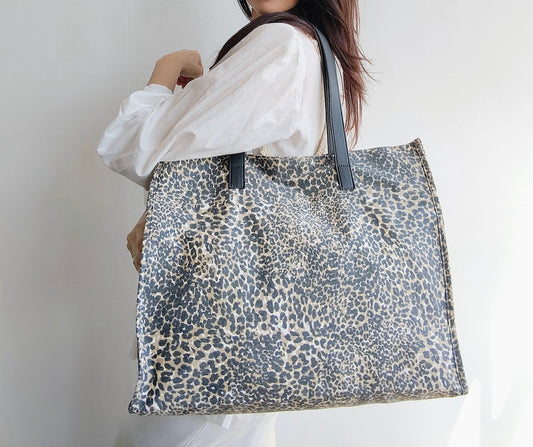 Bolsa de Praia Sarja Animal Print Preto